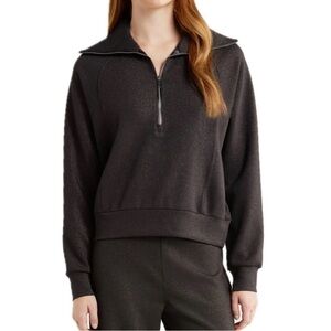 Spanx Black Shine AirEssentials Half Zip Athleisure Pullover Women's Medium